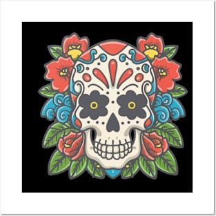 Floral Skull tattoo art Posters and Art